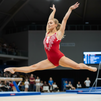 Red Lycra Sleeveless Leotard with White Leopard Print and Stripes