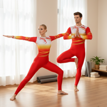 Red Blaze Flame Patterned Unitard for Yoga