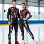 Elegance in Motion Black And Red Unitard For Yoga And Figure Skating