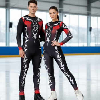Elegance in Motion Black And Red Unitard For Yoga And Figure Skating
