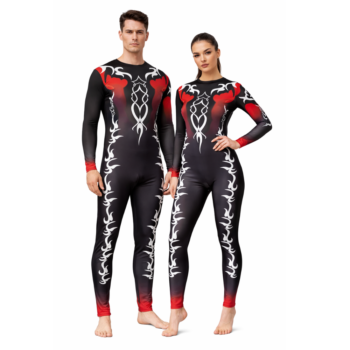 Elegance in Motion Black And Red Unitard For Yoga And Figure Skating