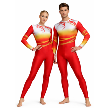 Red Blaze Flame Patterned Unitard for Yoga