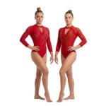 Competitive Infinite Spotlight Red Silver & Gold Fully Embellished Leotard for Gymnastics, Yoga, Skating, Aerial & Mallkhamb
