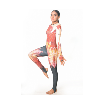 Mustard And Skin Tone Unitard With Different Colors On Both Hand