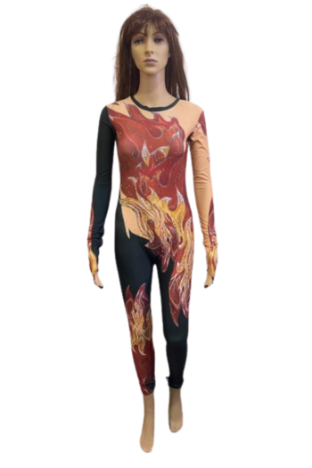 Mustard and Skin Tone Unitard with Different Colors on Both Hand