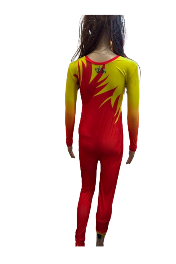 Fiery Pattern - Vibrant Gradient Print Unitard in Red and Yellow