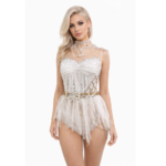 Elegant White and Skin Color Biketard with Beadwork