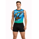 Gradient Blue Biketard with Black Stripe Around Neck