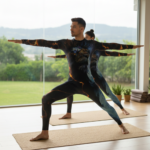 Lion Motif and Blue Flame Print Unitard for Yoga and Dance