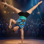 Gradient Blue Biketard with Black Stripe Around Neck