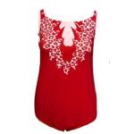 Red Lycra Sleeveless Leotard with White Leopard Print and Stripes