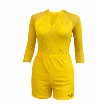 Yellow Crystal Enchantment Competitive Leotard Set For Artistic Gymnastics, Mallakhamb, Yoga & Dance