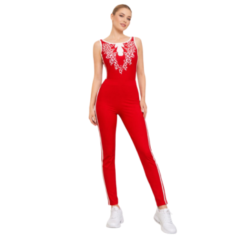 Red Velvet Sleeveless Leotard with Leggings for Yoga, Cry Wheel, Aerobics, Acrobatics, & Other Physical Workout