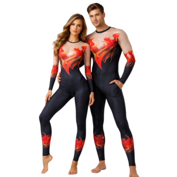 Unisex Fiery Ombre Lycra Unitard/ One Piece Costume for Yoga, Free Style Dance, Aerial, Blade & Roller Skating