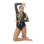 Black Feel Fire Lurex Competitive Costume Set For Artistic Gymnastics, Mllakhamb, Yoga, Aerial, Skating & Dance