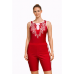 Red Sleeveless Leotard With Shorts For Artistic Gymnastics, Mallakhamb, Yoga & Physical Activity