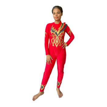 Crimson Gold Unitard For Yoga And Ice Sakting