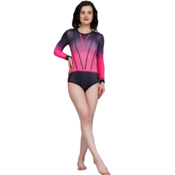 Competitive High Embellished, Stretchable, Full Sleeves, Black & Pink Ombre Elegance Leotard For Gymanstics, Mllakhamb, Aerial, Dance, Skating & Yoga