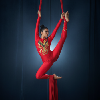 Crimson Gold Unitard For Yoga And Ice Sakting