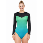 Girl/Women Traning Printed Ombre Sea Green Leotard  For Gymanstics, Mllakhamb, Aerial, Dance,Skating & Yoga