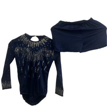 Navy Blue Competitive Crystal Fit Leotard Set For Artistic Gymnastics, Mallakhamb, Yoga & Dance