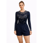 Navy Blue Competitive Crystal Fit Leotard Set For Artistic Gymnastics, Mallakhamb, Yoga & Dance