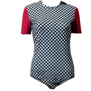 White Black Check Print Aerobics, Acrobatics, Step Up, Acro Dance Leotard