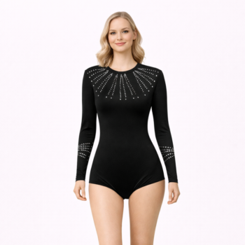 Black Competitive, Embellished, Silver Shadow Leotard For Gymanstics, Mllakhamb, Aerial, Dance, Skating & Yoga