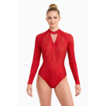 Competitive, Red Color, Fully Embesllished, Washable Crimson Shine Leotard For Artistic Gymnastics, Mllakhamb, Yoga, Aerial, Skating & Dance