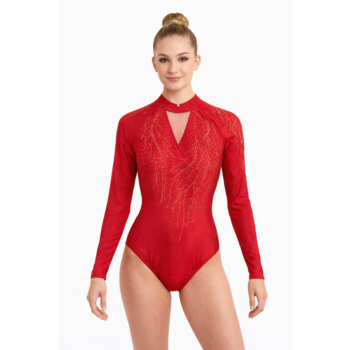 Competitive, Red Color, Fully Embesllished, Washable Crimson Shine Leotard For Artistic Gymnastics, Mllakhamb, Yoga, Aerial, Skating & Dance