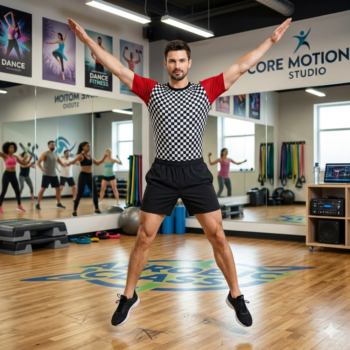 Black & White Check Print Aerobics & Acro Dance Leotard Set