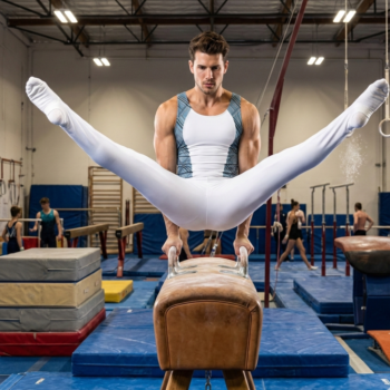 Printed Grey & White Artistic Gymnastics Costume Set For Boy/Men For Artistic Gymnastics, Artistic Yoga, Gym Workout & Other Physical Activity