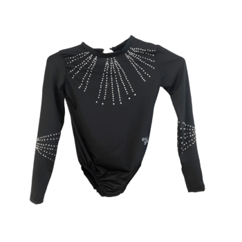 Black Competitive, Embellished, Silver Shadow Leotard For Gymanstics, Mllakhamb, Aerial, Dance, Skating & Yoga
