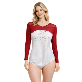 White & Red Sky Strike Leotard for Artistic Gymnastics, Yoga, Aerial & Mallkhamb
