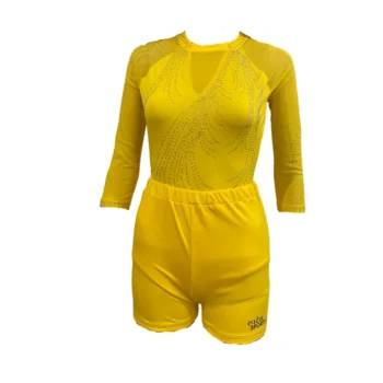 Shine With Confidence Yellow, Wine Leotard Set For Gymnastics, Yoga, Aerial, Mallkhamb And Dance