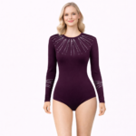 Shine And Wine Training/Competitive Black And Wine, Full Sleeves, Embellished Costume For Gymnastics, Yoga, Skating, Aerial And Mallkhamb