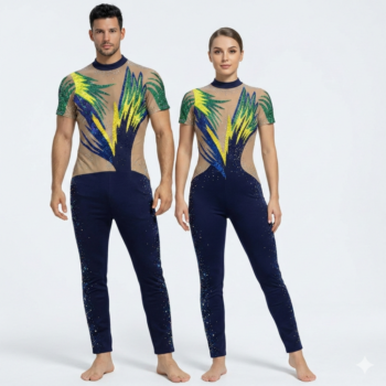 Navy Blue Jazzy Unitard For Yoga, Rhythmic Yoga, Rhythmic Gymnastics, Roller Skating And Dance