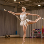 Elegant White and Skin Color Rhythmic Gymnastics Leotard