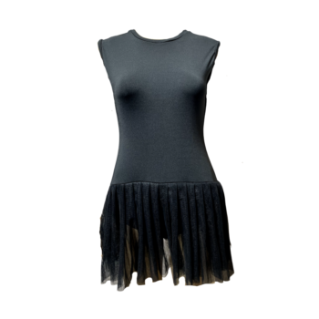 Classic Coal Black Ballet Leotard With Attached Skirt