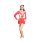 Printed,Full Sleeves, Red And White  Aero Wing Leotard With Shorts For Artistic Gymnastics, Yoga, Mallkhamb