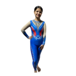 Printed Sapphire Glory Full Sleeves Bodysuit/Unitard For Rhythmic Gymnastics,Yoga, Dance, Step up, Acro Dance, Aerial, Ice Skating And Blade Skating