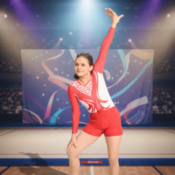 Printed,Full Sleeves, Red And White  Aero Wing Leotard With Shorts For Artistic Gymnastics, Yoga, Mallkhamb