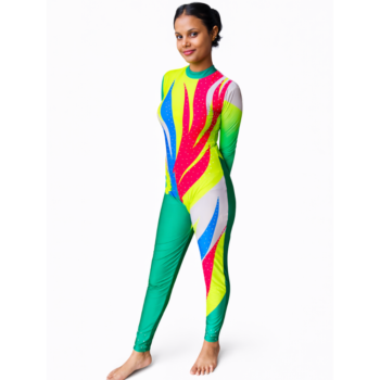 Prism Pop Printed, Embellished , Full Sleeves Unitard/Jumpsuit/Bodysuit For Yoga, Step up , Rhythmic Gymnastics, Acro Dance, Aerobics And Acrobatics