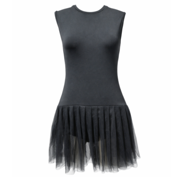 Classic Coal Black Ballet Leotard With Attached Skirt