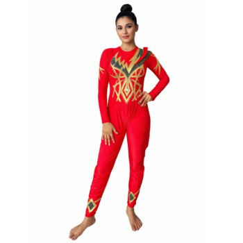 Crimson Gold Unitard For Yoga And Ice Sakting