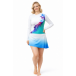 Multi Print, Full Sleeves Vine Bloom Elegance Leotard With Diagonal Attached Skirt For Rhythmic Yoga, Dance, Roller Skating And Acro Dance