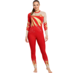 Red Durga Glory Performance Unitard/Bodysuit/Jumpsuit for Yoga, Devotional, Step Up & Acro Dance, Roller, Ice, Figure & Blade Skating