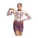 Competitive Wine Leaf Elegance Printed Biketard Crafted For Acrobatics, Aerobics, Yoga And Skating