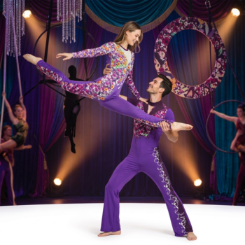 Blossom Duo Step Sublimation Printed Duo Unitard Set For Dance, Acrobatics, Aerobics, Zumba And Trampoline