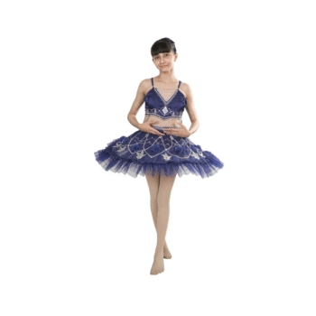 Royal Blue Ballerina Tutu Dress Multi Layer Mesh With Silver Lace And Stone Embellishments